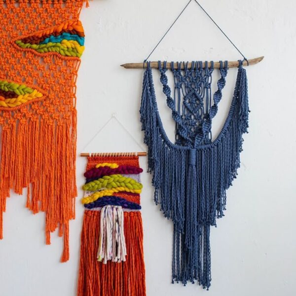 Handmade macrame wall hanging in natural cotton – boho home decor